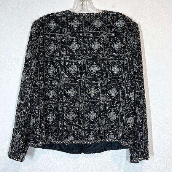 Vintage Scala Jacket Silk Beaded Formal Black Silver Pearls Evening Small - Picture 4 of 9
